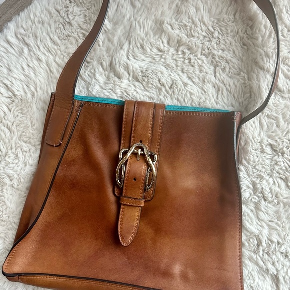 LIKE NEW A. Testoni Brown Soft Leather Shoulder Bag with Gold Clip - Picture 5 of 7